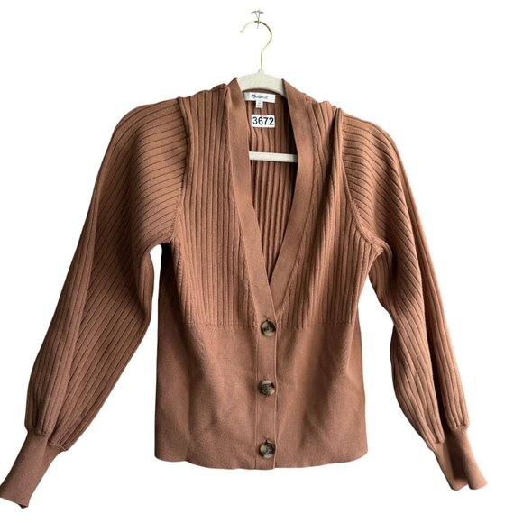 Madewell Ribbed Knit Langley Button Front Cardigan Sweater Women's XL Brown - Picture 1 of 9